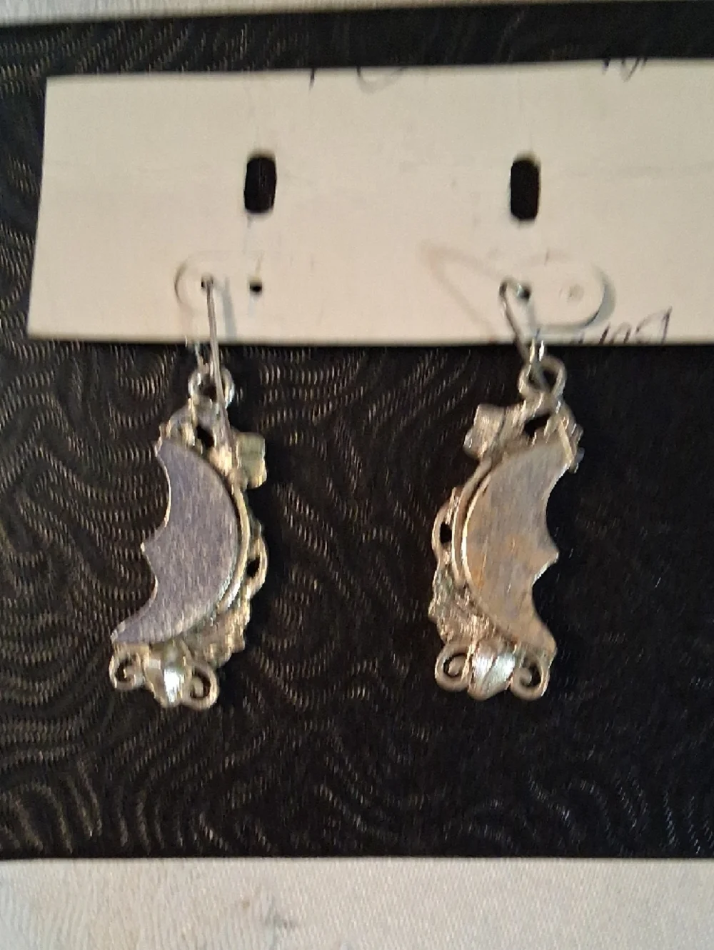 Silver Tone White Moon & Blue Crystal Drop Earrings - Picture 2 of 3